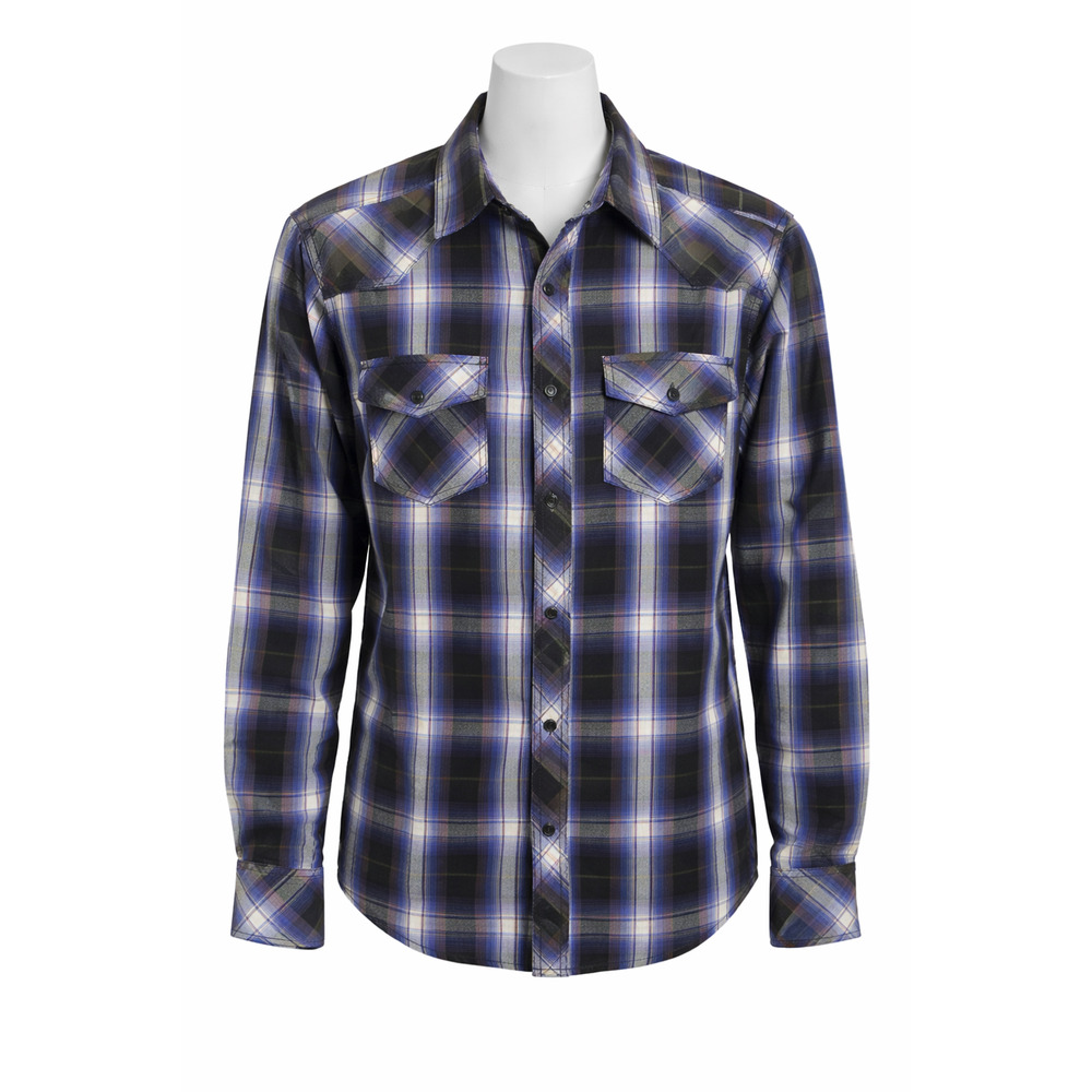 Rerun Blue Plaid Western Snap Shirt Grunge Y2K Skater Cotton Blend M